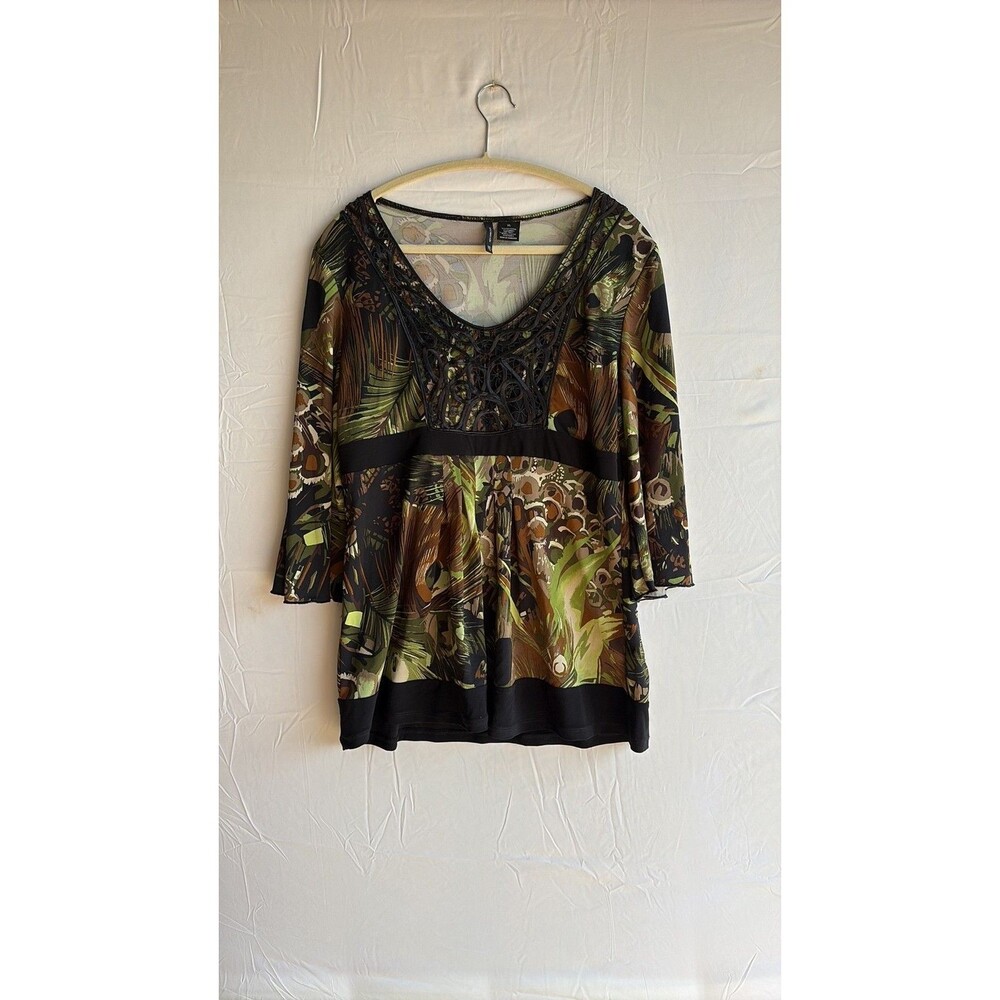 New Directions Y2K Abstract Print Lace Detail Tunic Top